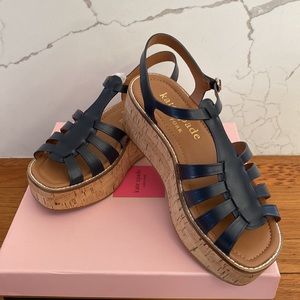 Kate Spade Mabel Blue Leather Platform Wddge Sandals size 10B